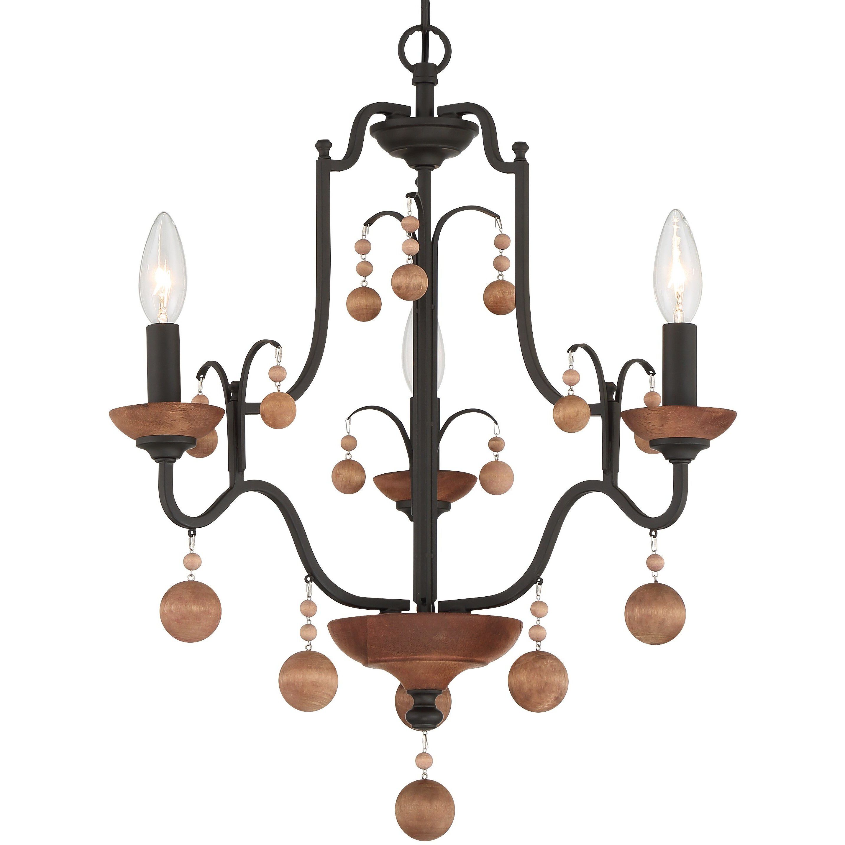 Colonial Charm 3 Light 19 inch Old World Bronze/Walnut Accents Chandelier Ceiling Light